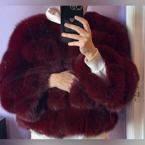 Red fox Plush Burgundy Fur  Women's Jacket